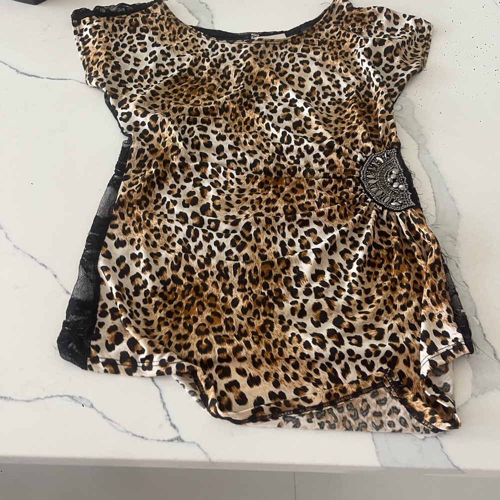 Leopard Print Women's Top Love Story  with Lace Back – Fits Like S–M